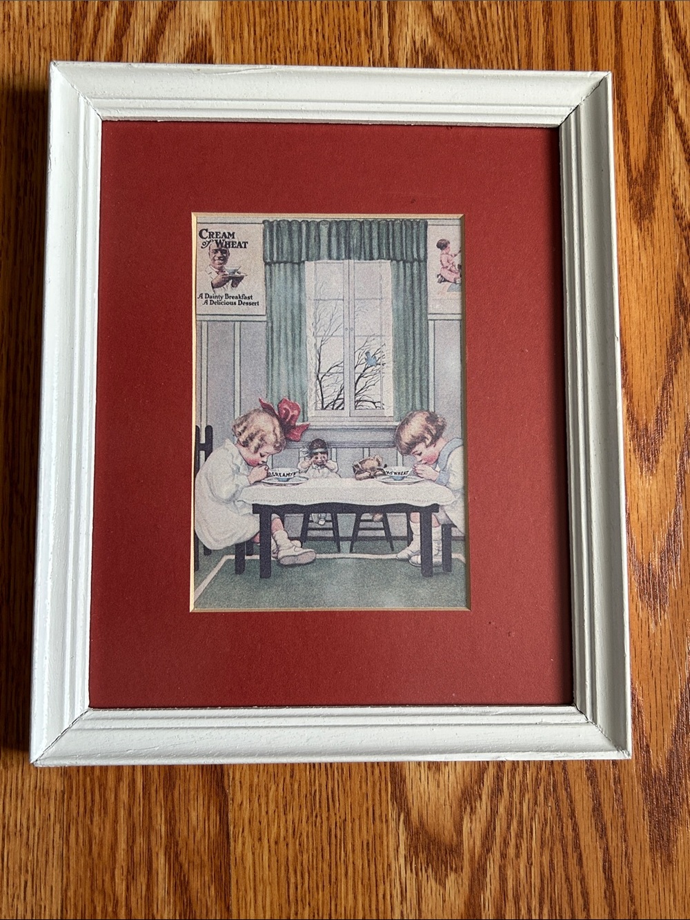 1917 Cream of Wheat Praying Grace Lithograph Framed Authentic 11x9 White Frame